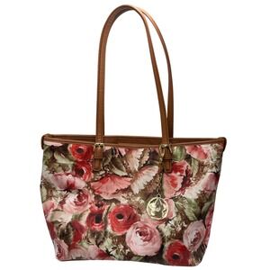 Bueno Floral Tote Handbag‎ Purse pink green Pockets Zipper Lined Shoulder Bag